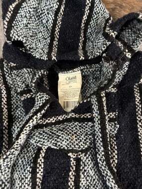 Oland Blue and Black Striped Traditional Mexican Baja Hoodie Drug Rug